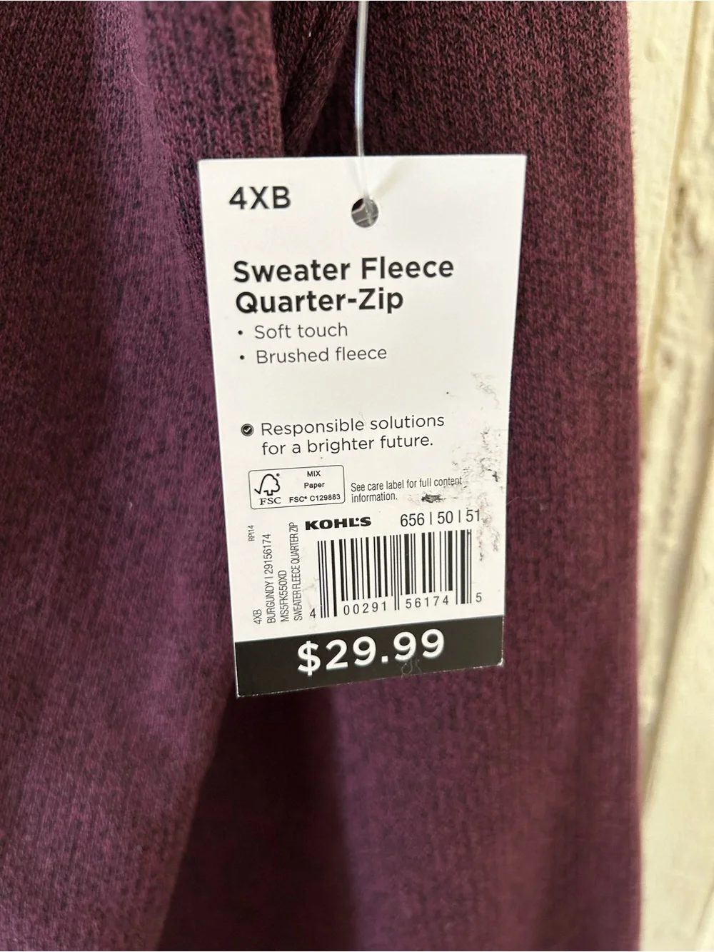 Big & Tall 4XB Sonoma Goods for Life Sweater Fleece Quarter Zip Pullover, Men's